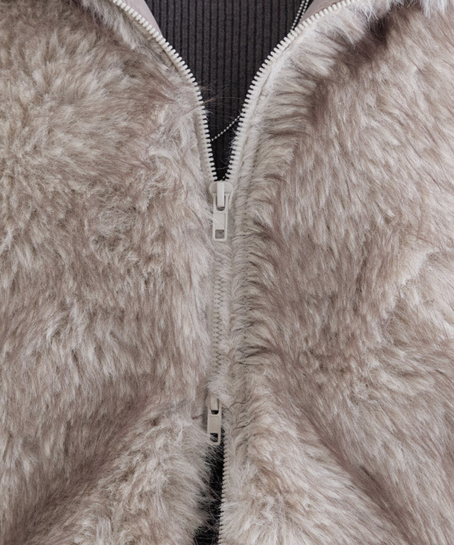 クラム ECLAM フェイクファージップアップブルゾン （グレー） グレー