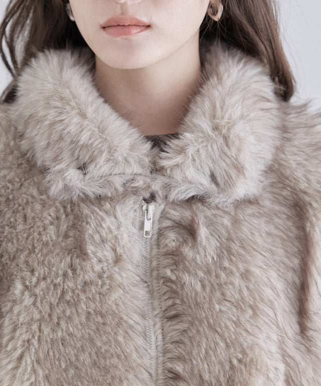 クラム ECLAM フェイクファージップアップブルゾン （グレー） グレー