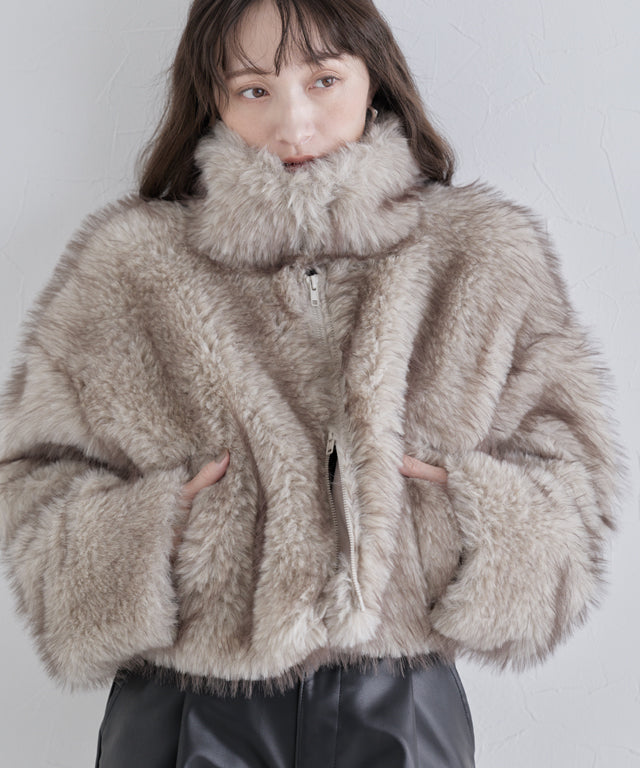 クラム ECLAM フェイクファージップアップブルゾン （グレー） グレー