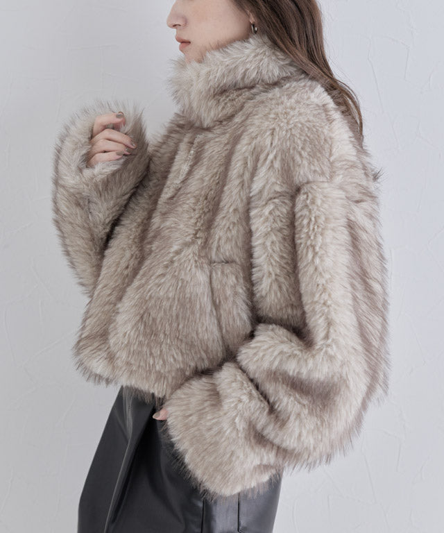 クラム ECLAM フェイクファージップアップブルゾン （グレー） グレー