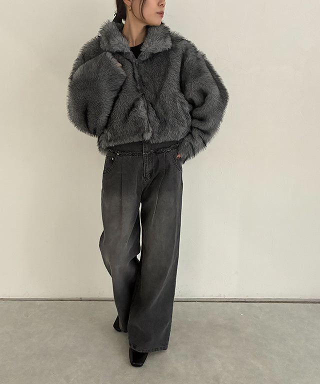 クラム ECLAM フェイクファージップアップブルゾン （グレー） グレー