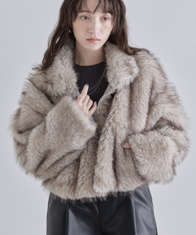 クラム ECLAM フェイクファージップアップブルゾン （ベージュ） ベージュ