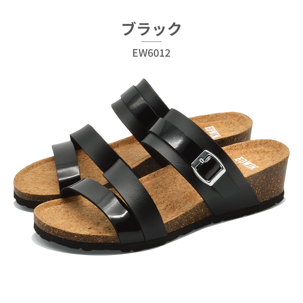 エドウィン EDWIN サンダル レディース EW6012 エドウィン ウェッジソール （ブラック） ブラック