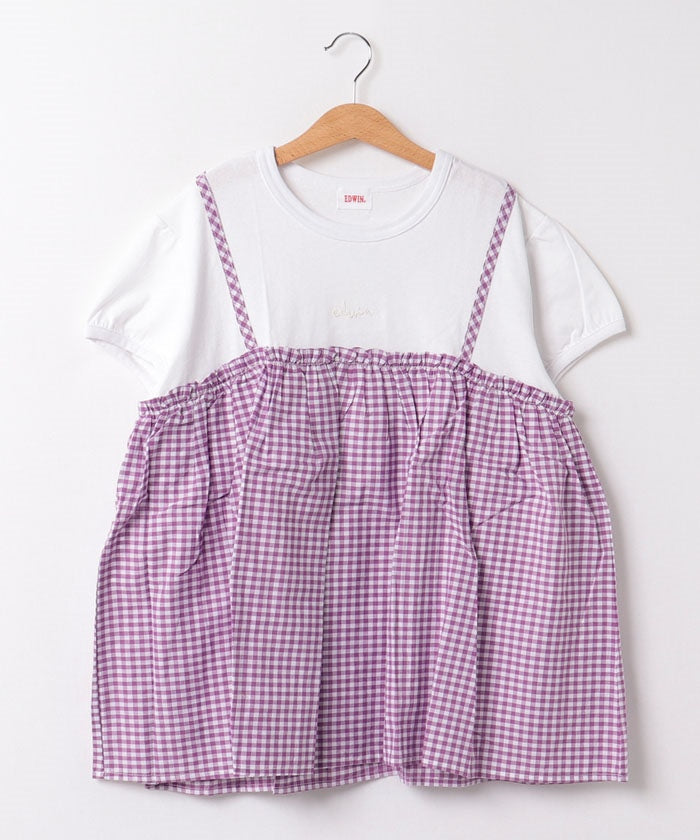 エドウィン EDWIN 22SS フェイクビスチェTEE   788416B パープル,パープル