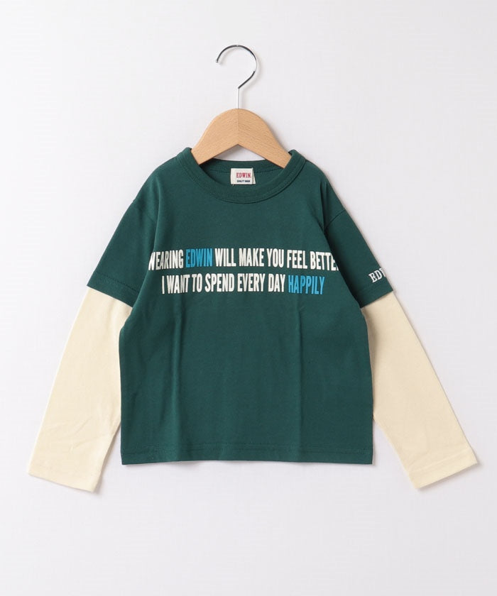 エドウィン EDWIN 22AW フェイクレイヤードTEE  718606B グリーン,オリーブ