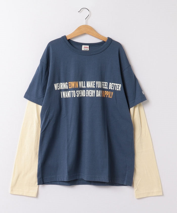 エドウィン EDWIN 22AW フェイクレイヤードTEE  718606B ブルー,ブルー
