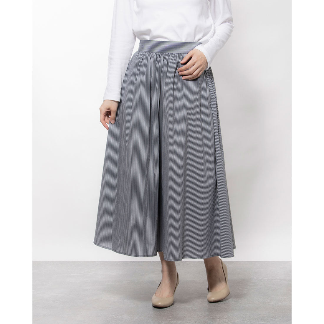 エディスト クローゼット EDIST. CLOSET ストライプフレアースカート,グレー