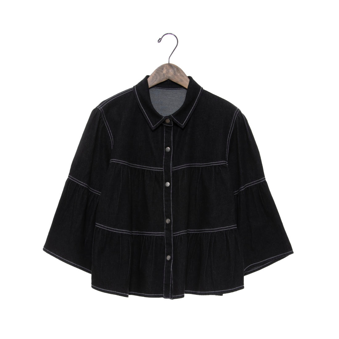EGLANTINE Eglantine Denim Tiered Jacket Flare Sleeve G-Jacket