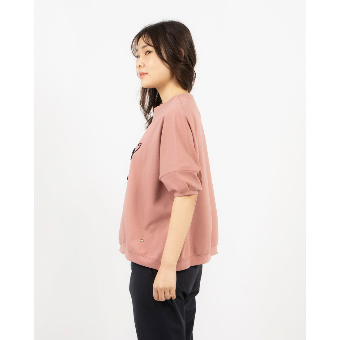 tシャツ EGLANTINE 歯ブラシ加工刺繍Tシャツ ぽわん袖カットソー レディース EGLANTINE tシャツ 歯ブラシ加工刺繍Tシャツ ぽわん袖カットソー