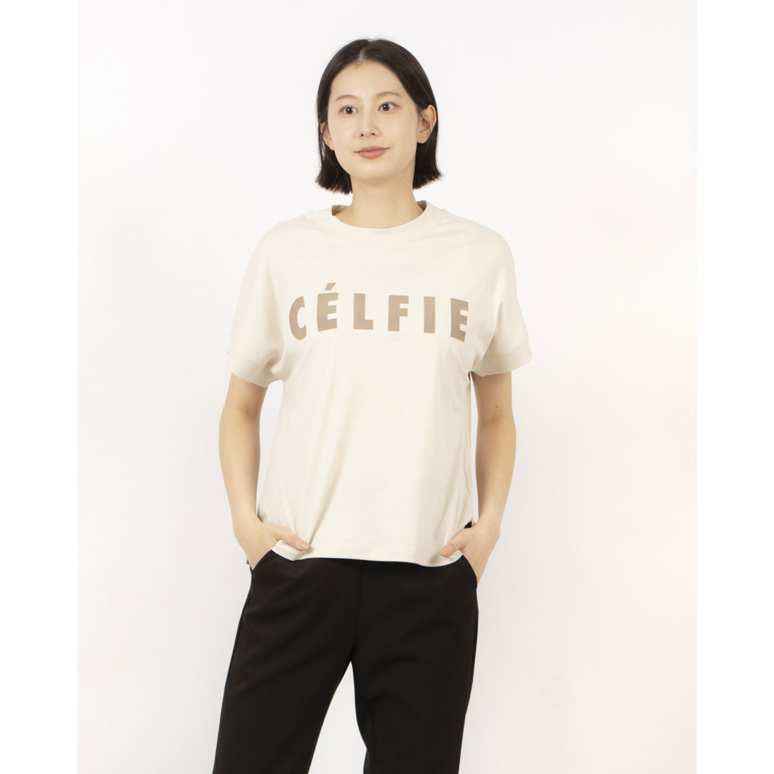 エグランティーヌ EGLANTINE ローズペトール加工 CELFIEロゴプリントTシャツ （ベージュ） ベージュ