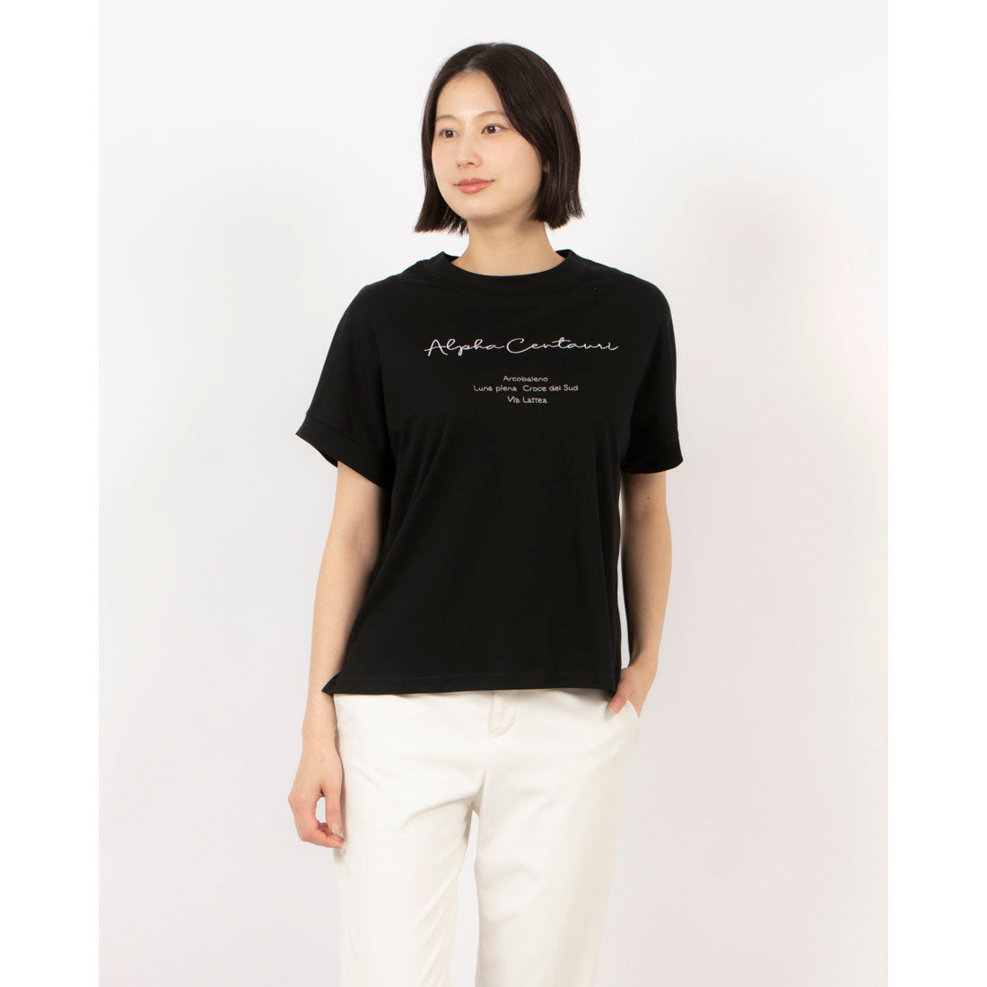エグランティーヌ EGLANTINE ローズペトール ロゴ刺繍半袖Tシャツ （ブラック） ブラック