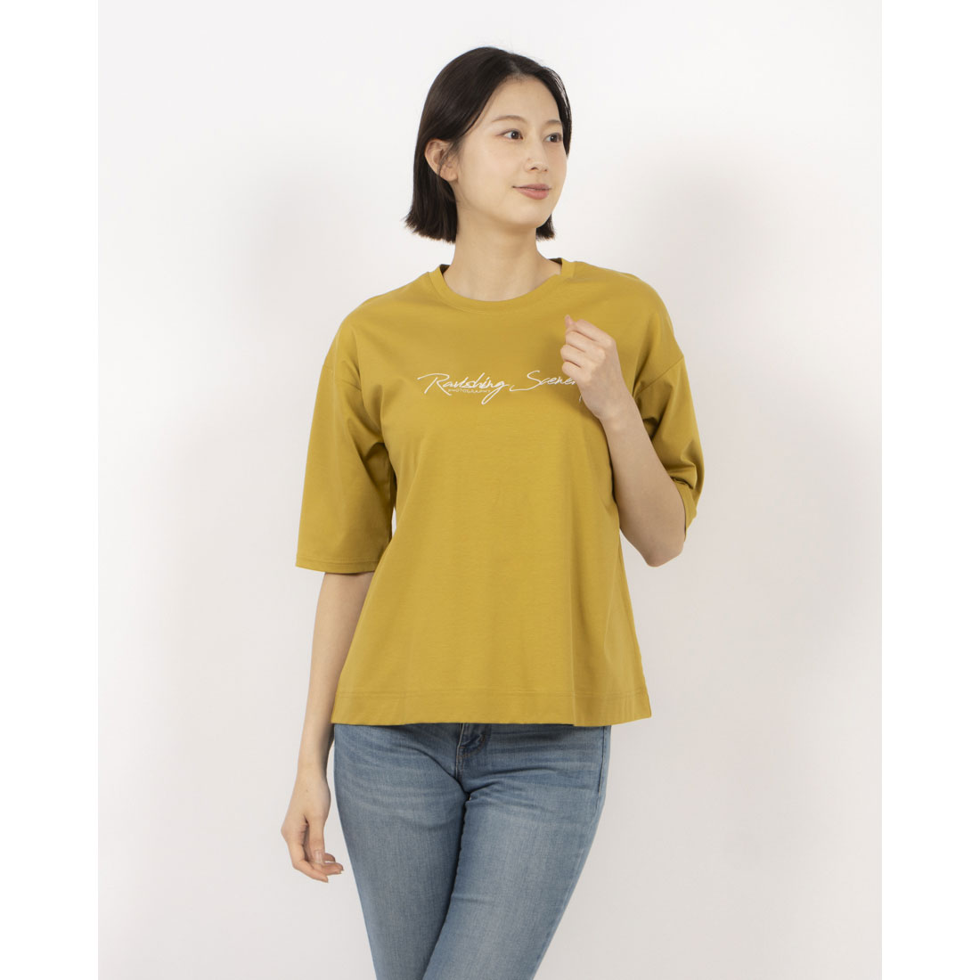 エグランティーヌ EGLANTINE バイオスムース ロゴ刺繍5分袖Tシャツ （マスタード） マスタード