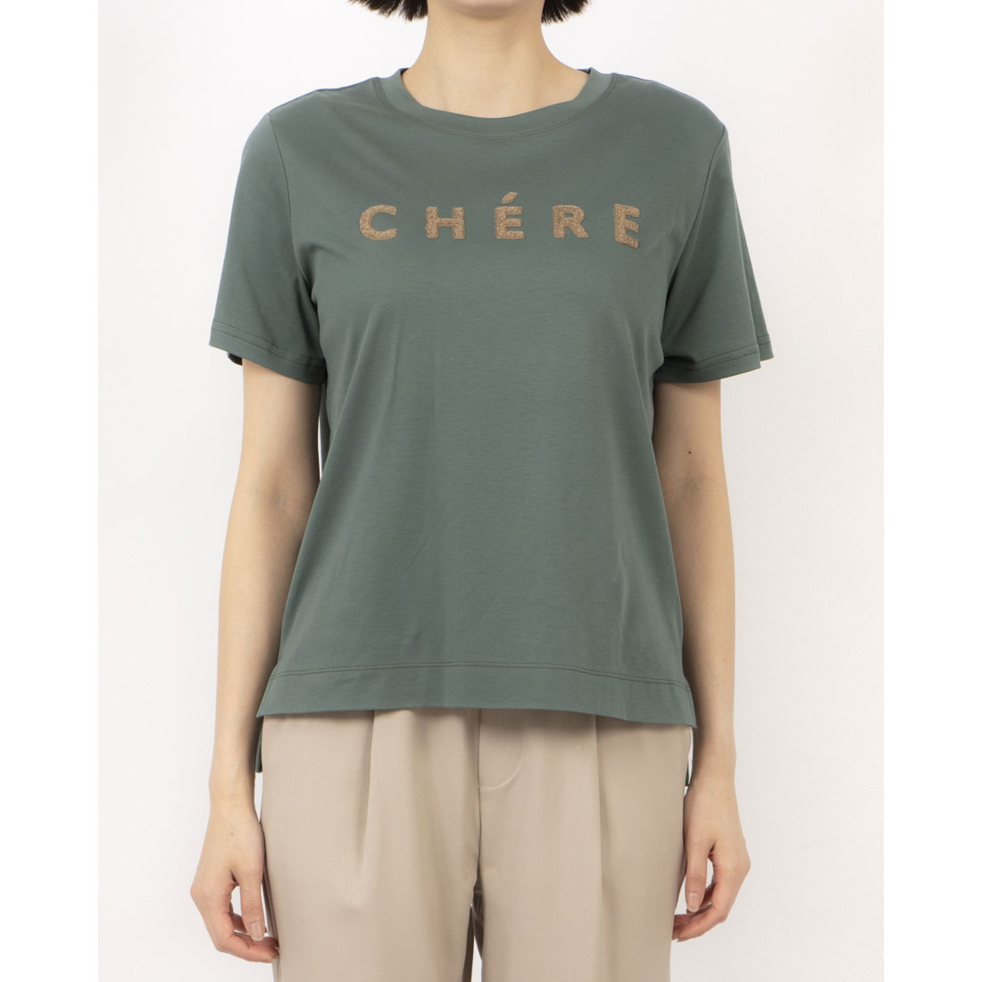 エグランティーヌ EGLANTINE ローズペトール加工 CHEREパイルロゴ半袖Tシャツ （キャメル） キャメル
