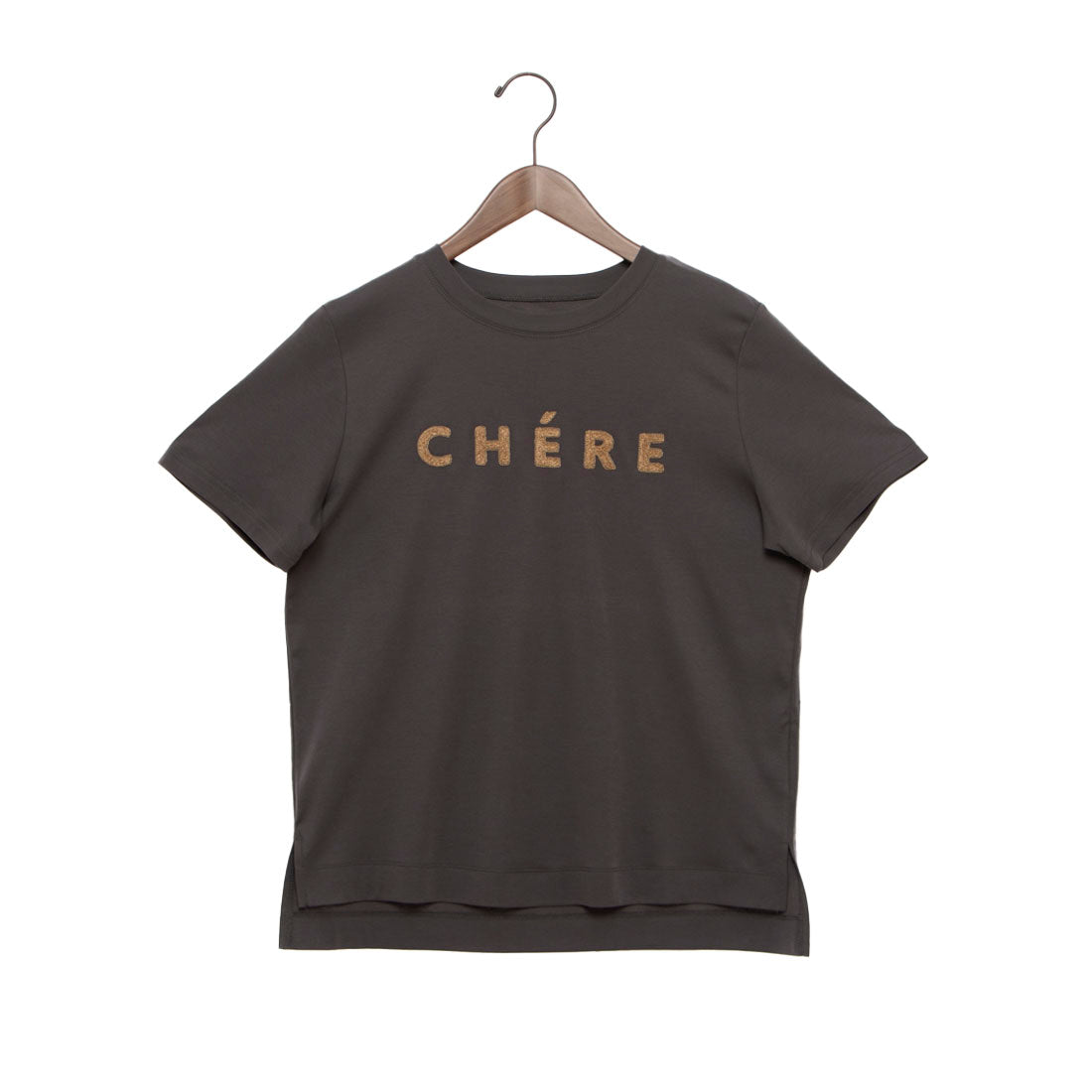 エグランティーヌ EGLANTINE ローズペトール加工 CHEREパイルロゴ半袖Tシャツ （チャコールグレー） チャコールグレー