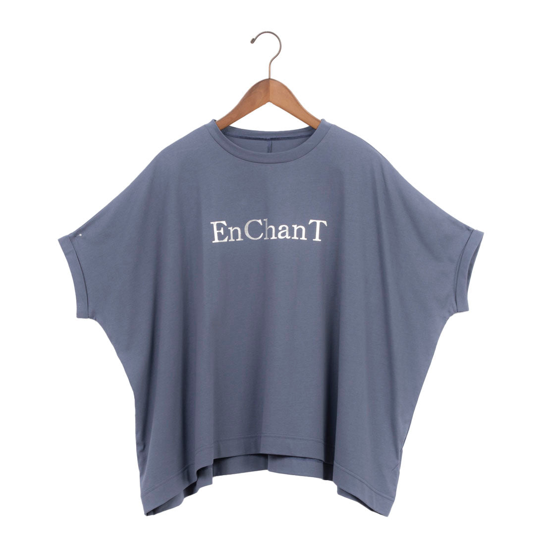 エグランティーヌ EGLANTINE ロゴプリント半袖フレアカットソー （グレイッシュブルー） グレイッシュブルー
