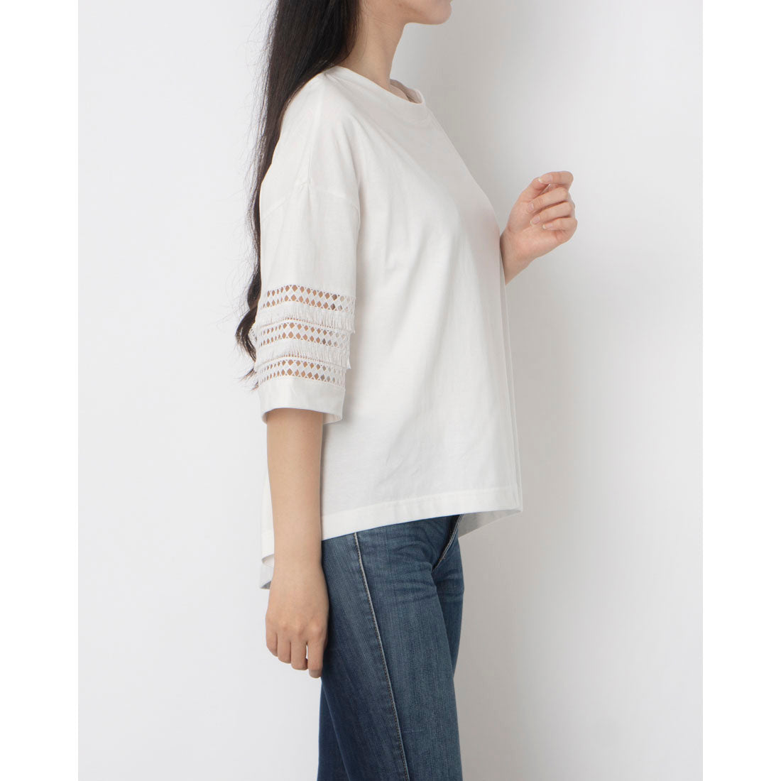 エグランティーヌ EGLANTINE 袖フリンジレース5分袖カットソー （オフホワイト） オフホワイト