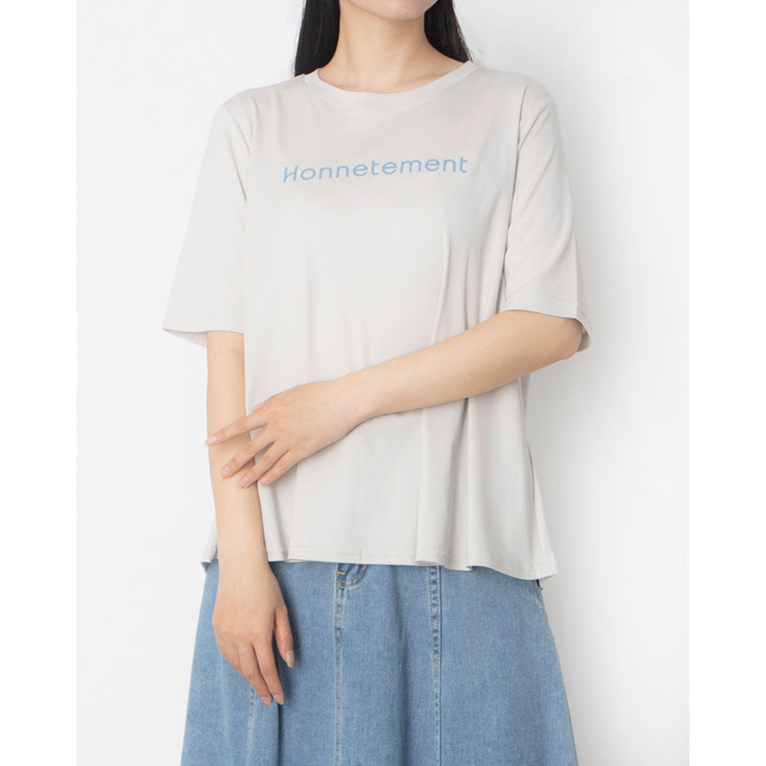 エグランティーヌ EGLANTINE ロゴプリントAライン半袖Tシャツ【日本製】 （シルバーグレー） シルバーグレー