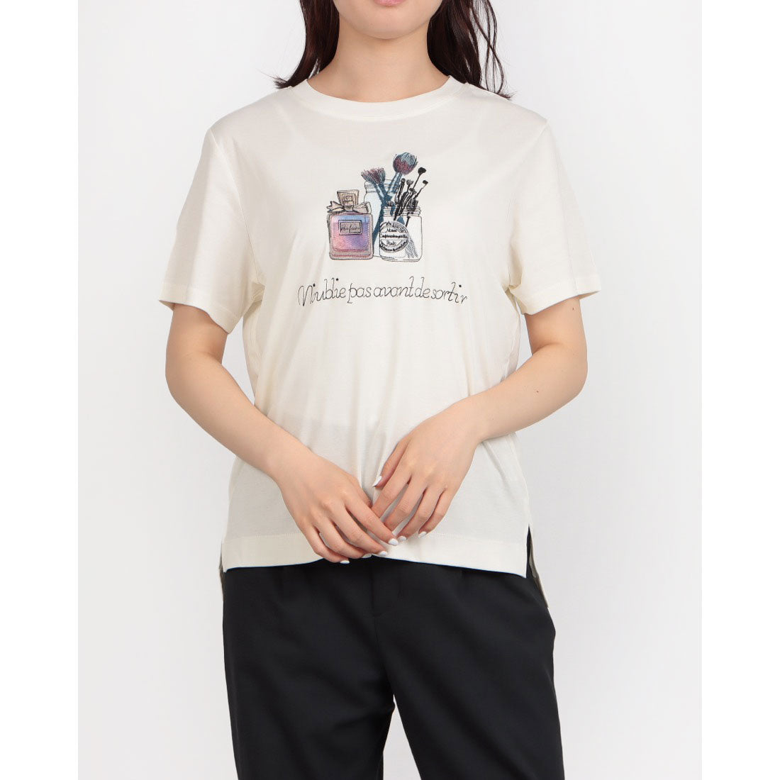 エグランティーヌ EGLANTINE 刺繍デザイン半袖カットソー【日本製】 （クリーム） クリーム