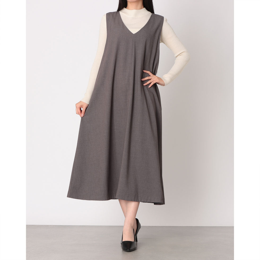 エグランティーヌ EGLANTINE 前後2WAYジャンパースカート （チャコールグレー） チャコールグレー