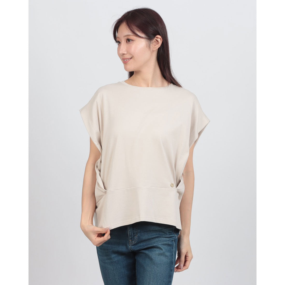 エグランティーヌ EGLANTINE 裾切替デザイン 立体シルエット フレンチスリーブカットソー （シルバーグレー） シルバーグレー