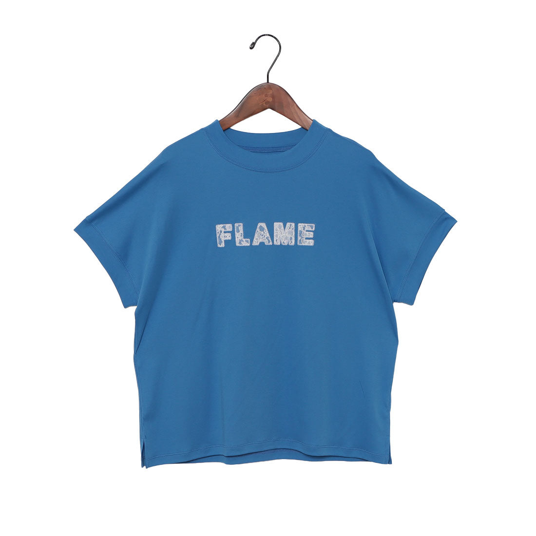 エグランティーヌ EGLANTINE レースロゴ刺繍半袖Tシャツ【日本製】ローズペトール （ブルー） ブルー
