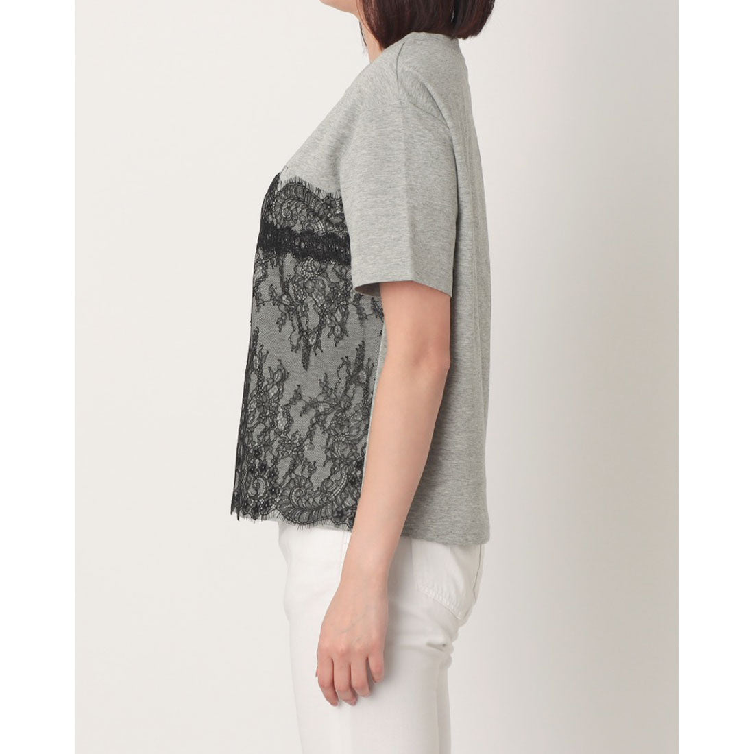 エグランティーヌ EGLANTINE レースドッキングプリント半袖Tシャツ （ブラック） ブラック