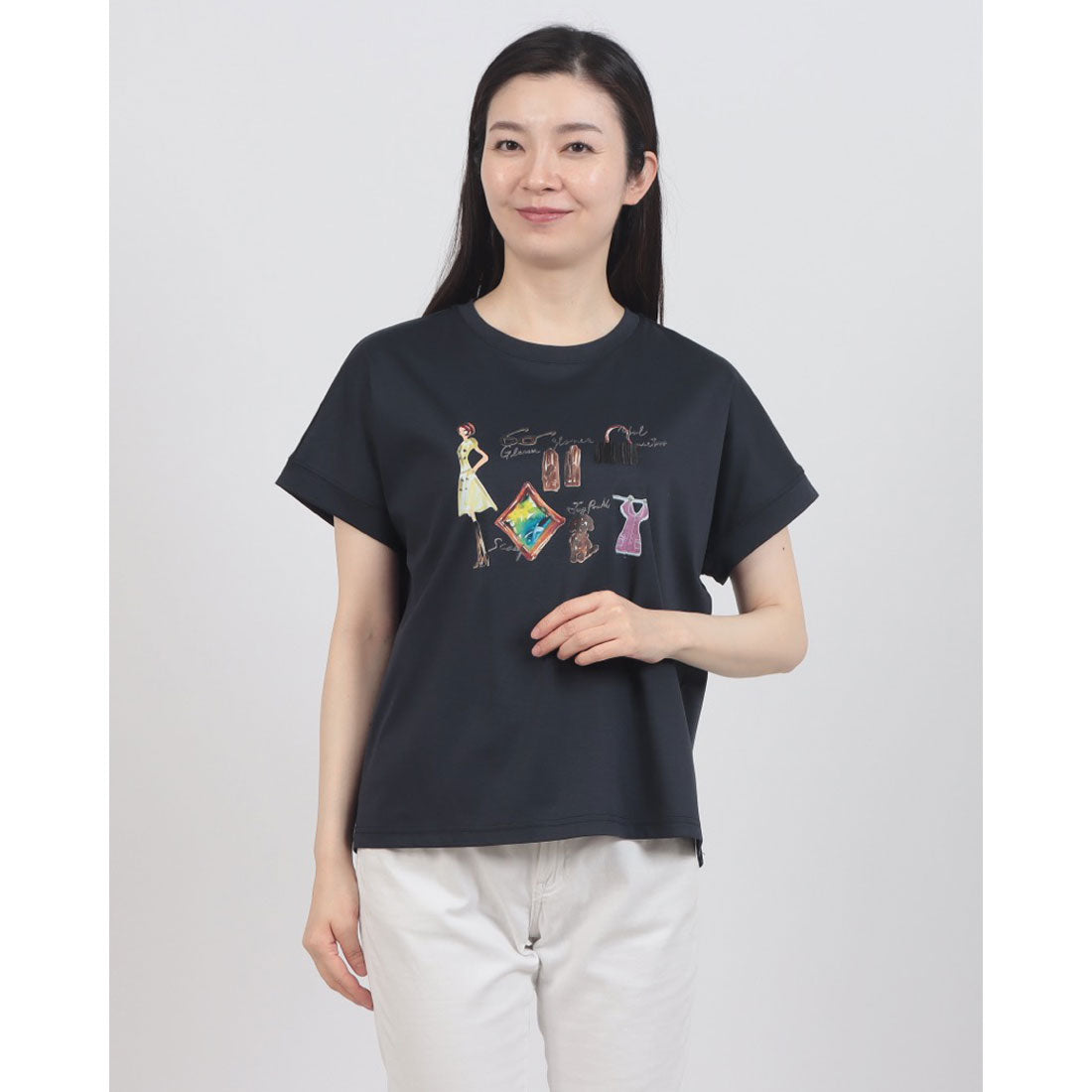 エグランティーヌ EGLANTINE ファッションモチーフプリントカットソー （ネイビー） ネイビー