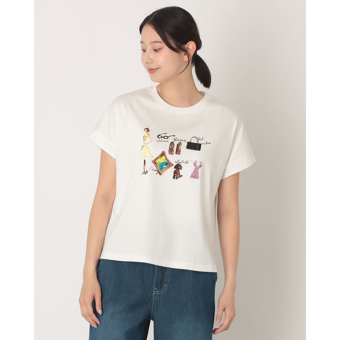 エグランティーヌ EGLANTINE ファッションモチーフプリントカットソー （オフホワイト） オフホワイト
