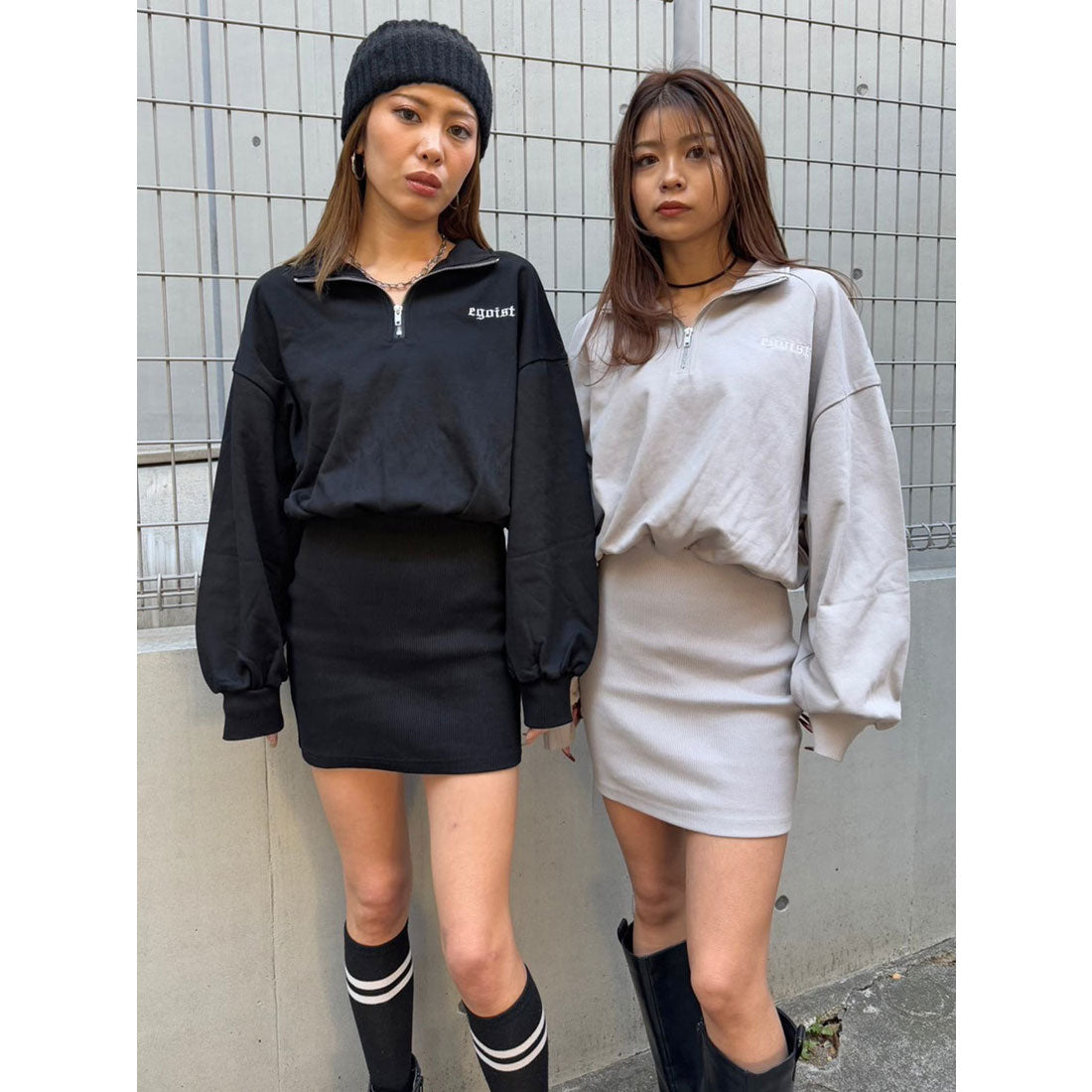 エゴイスト EGOIST ハーフZIP裏毛ミニワンピース （BLACK） BLACK