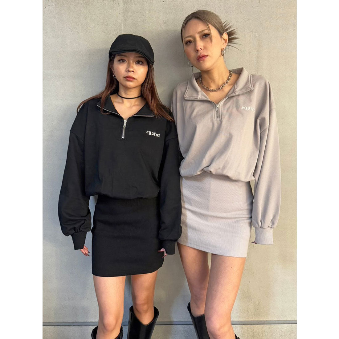 エゴイスト EGOIST ハーフZIP裏毛ミニワンピース （BLACK） BLACK