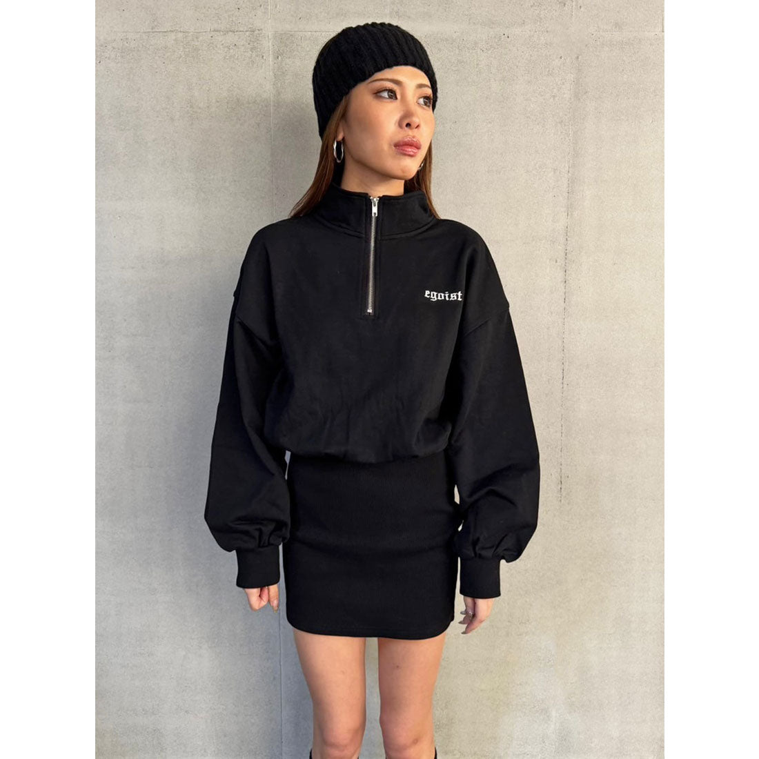 エゴイスト EGOIST ハーフZIP裏毛ミニワンピース （BLACK） BLACK