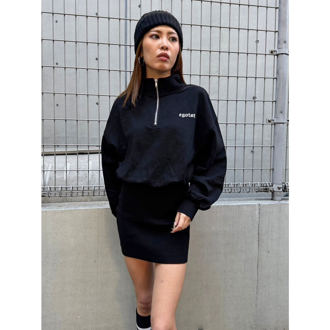 エゴイスト EGOIST ハーフZIP裏毛ミニワンピース （BLACK） BLACK