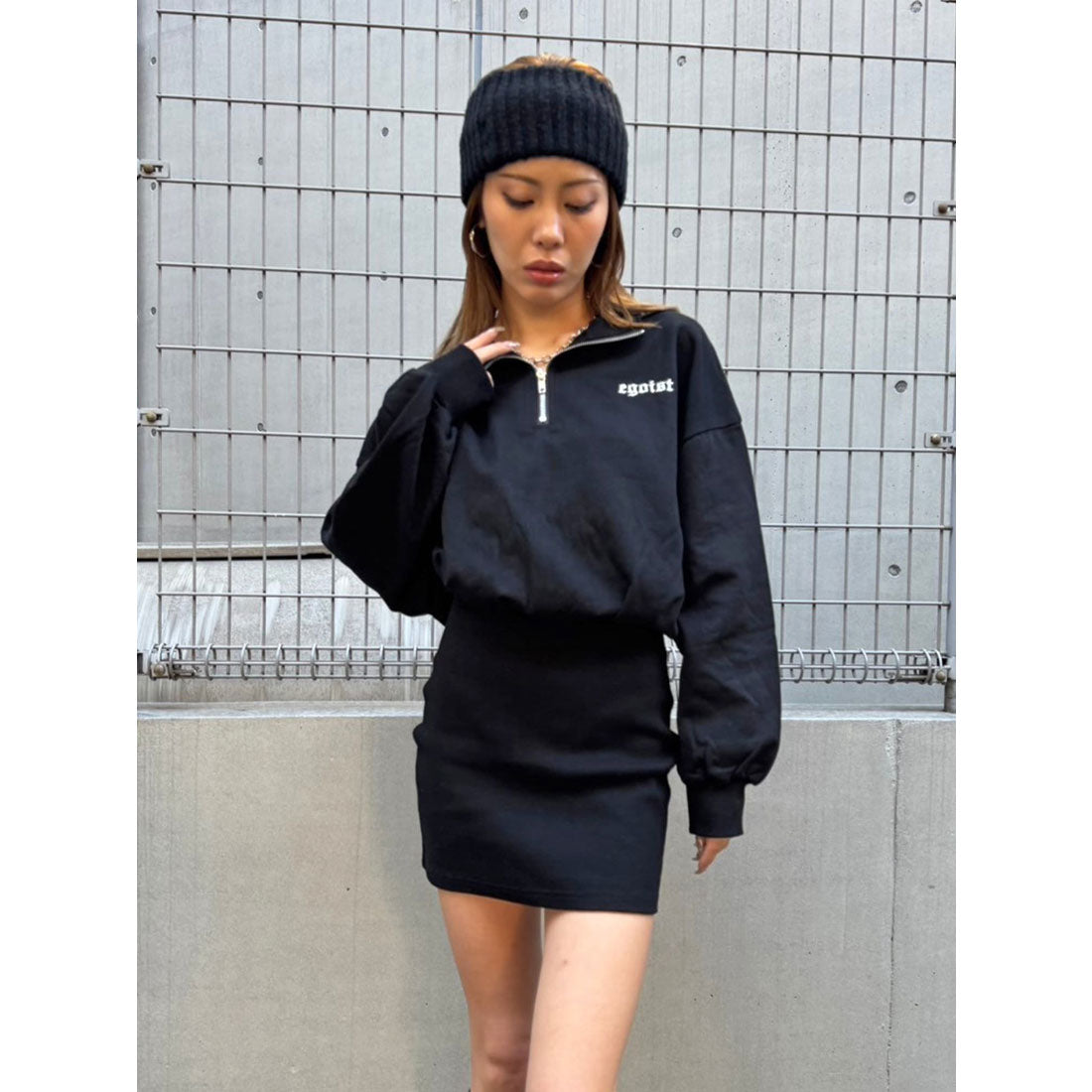 エゴイスト EGOIST ハーフZIP裏毛ミニワンピース （BLACK） BLACK