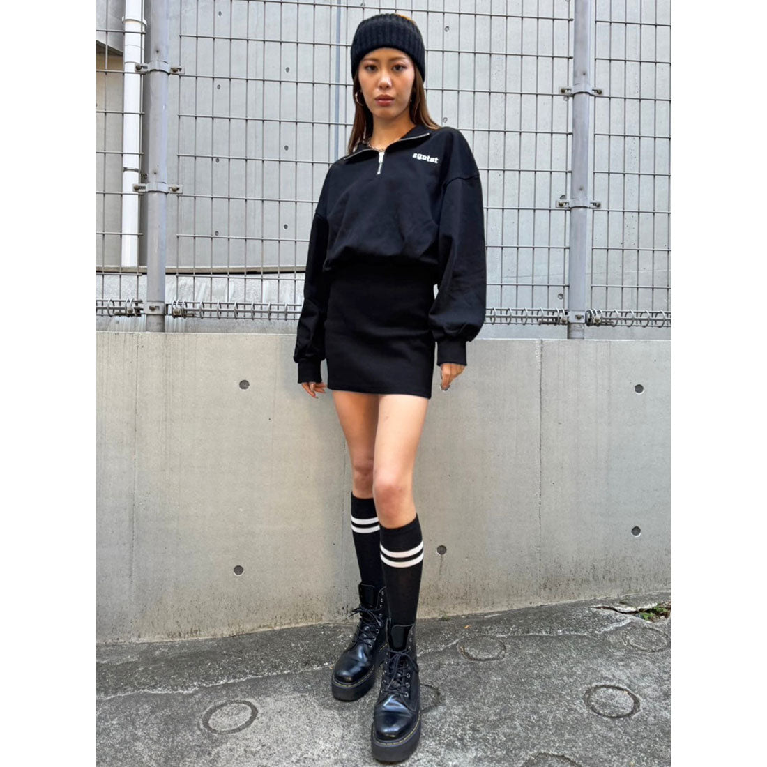 エゴイスト EGOIST ハーフZIP裏毛ミニワンピース （BLACK） BLACK