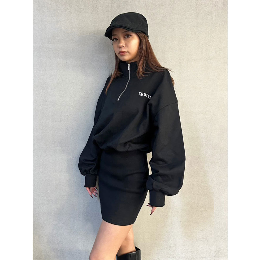 エゴイスト EGOIST ハーフZIP裏毛ミニワンピース （BLACK） BLACK