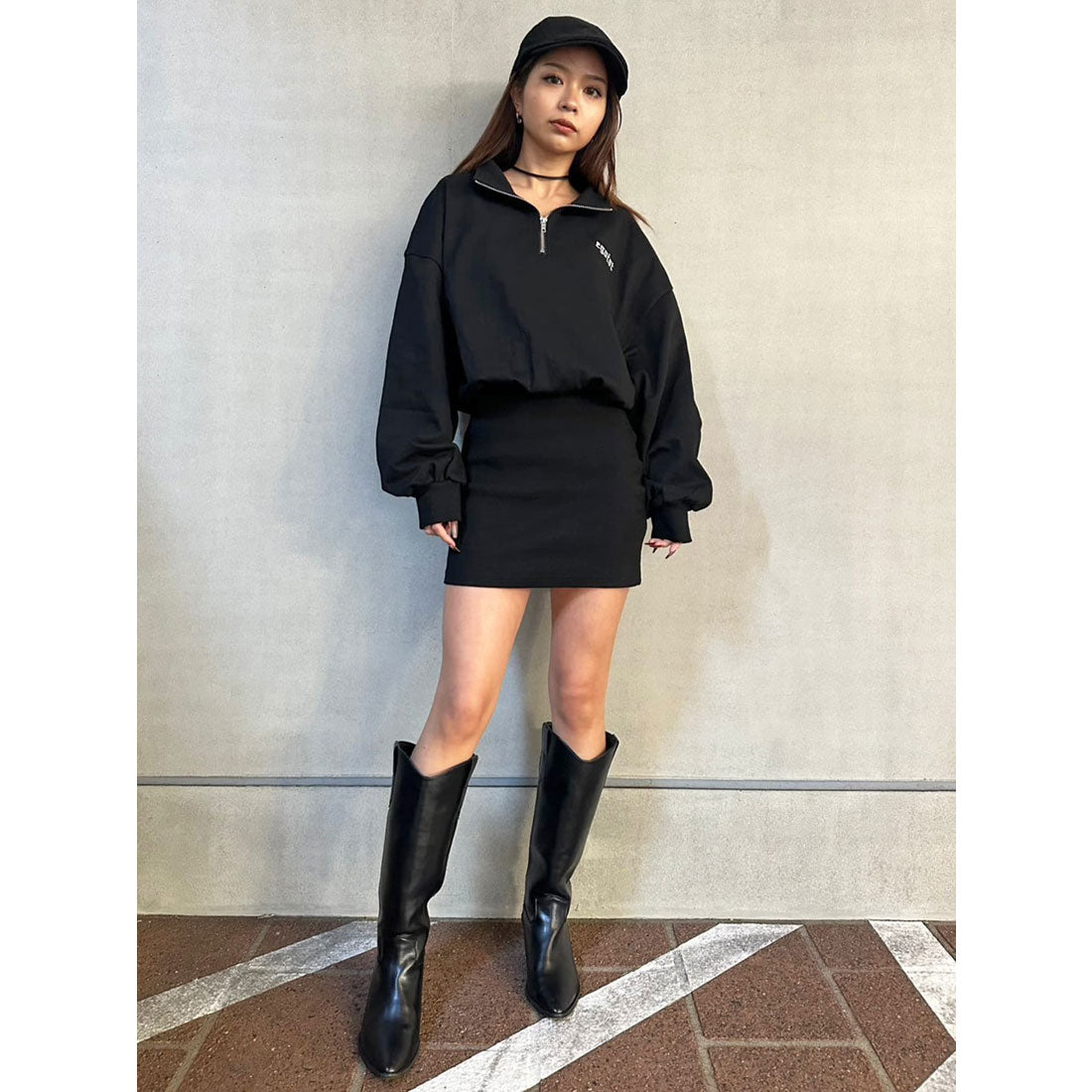 エゴイスト EGOIST ハーフZIP裏毛ミニワンピース （BLACK） BLACK