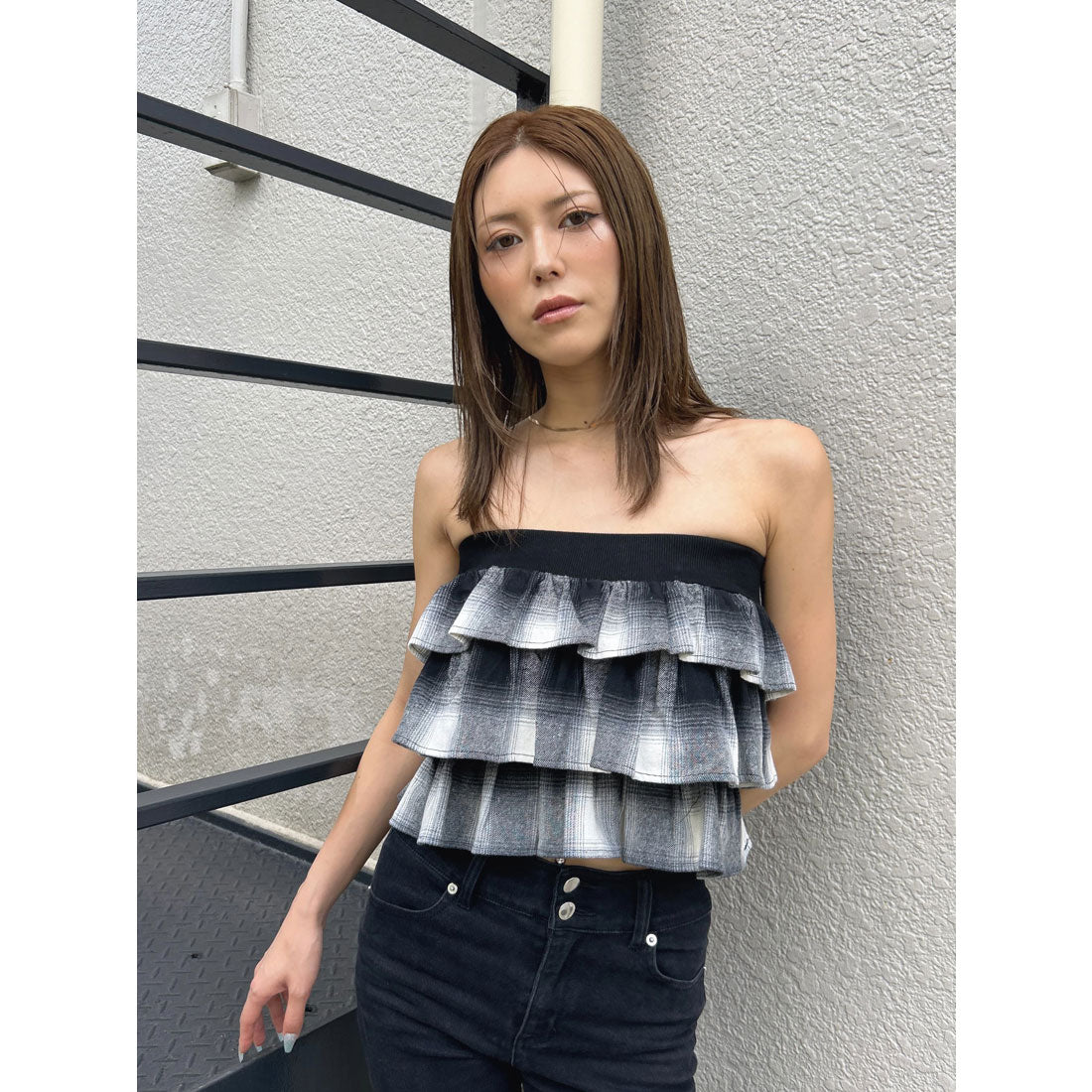 エゴイスト EGOIST チェック柄ベアトップ （BLACK） BLACK