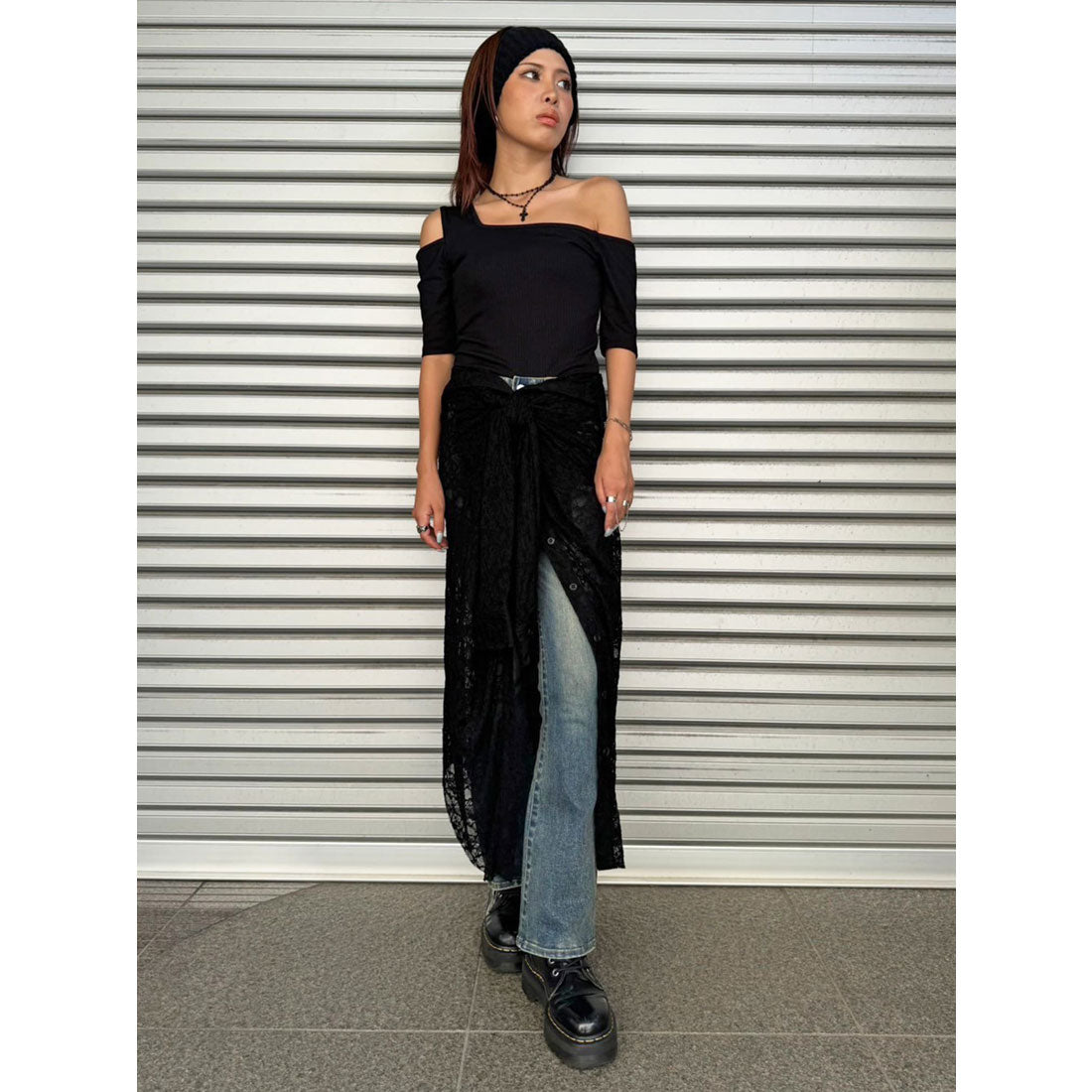 エゴイスト EGOIST レースシャツライクロングスカート （BLACK） BLACK