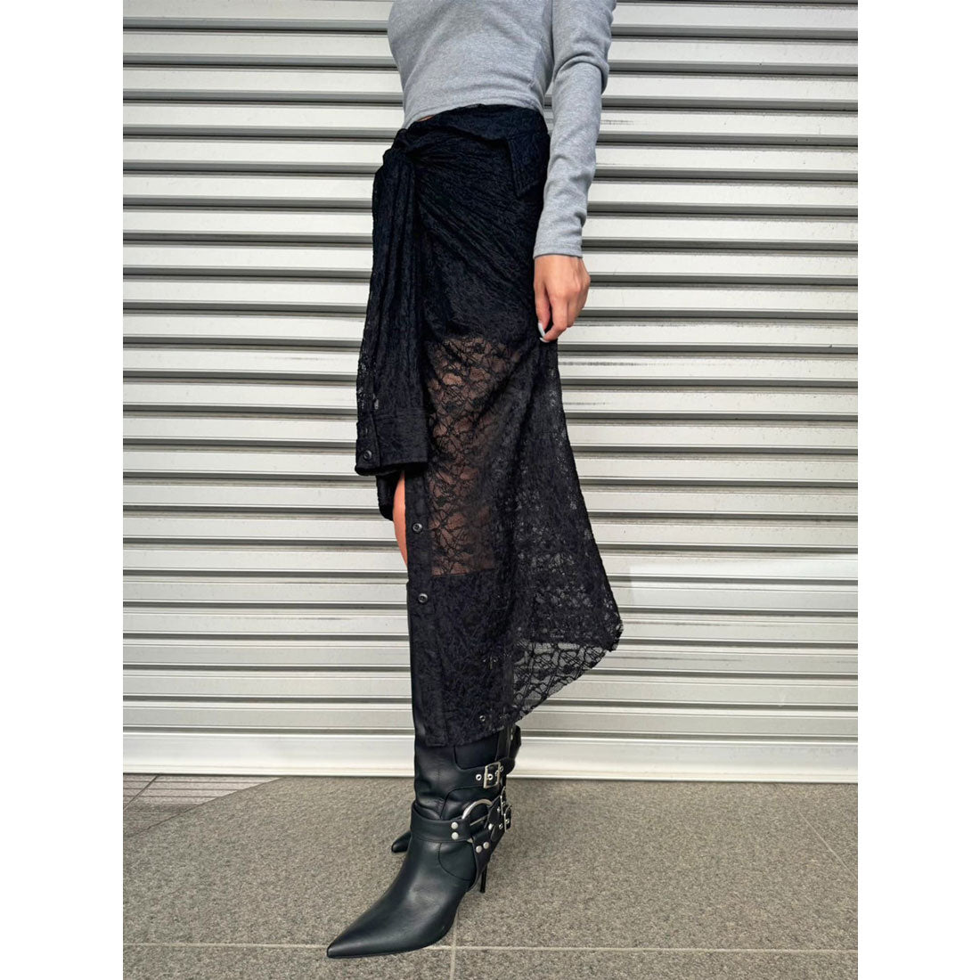 エゴイスト EGOIST レースシャツライクロングスカート （BLACK） BLACK