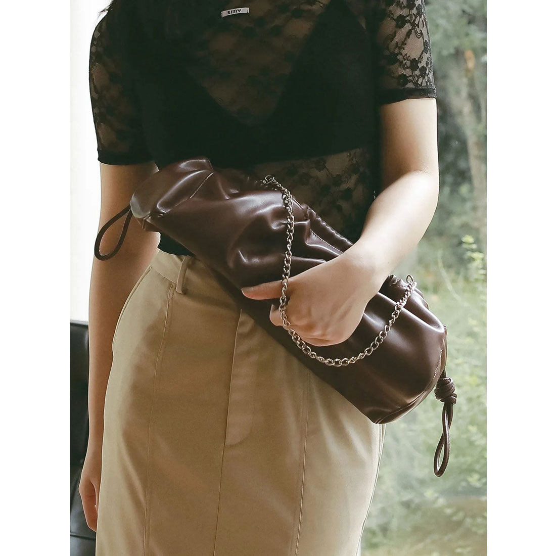 エイミーイストワール eimy istoire ソフトギャザードローストリングバッグ （BROWN） BROWN