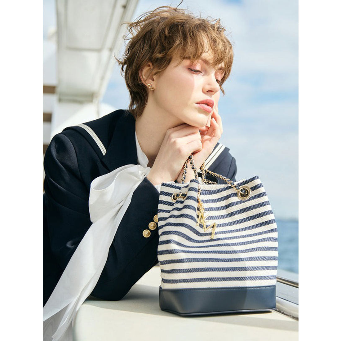 エイミーイストワール EIMY ISTOIRE クラシックマリンバケットバッグ （NAVY） NAVY