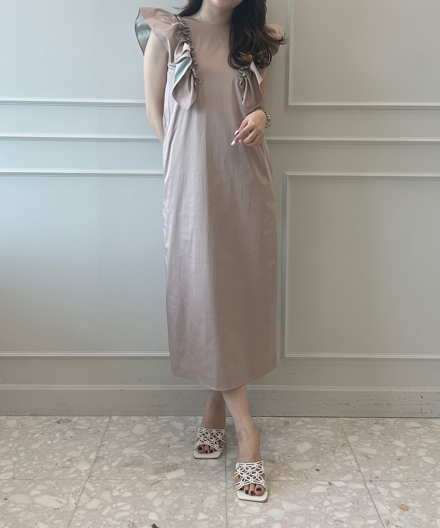 エイミーイストワール EIMY ISTOIRE ツートーンフリルロングワンピース （NAVY） NAVY