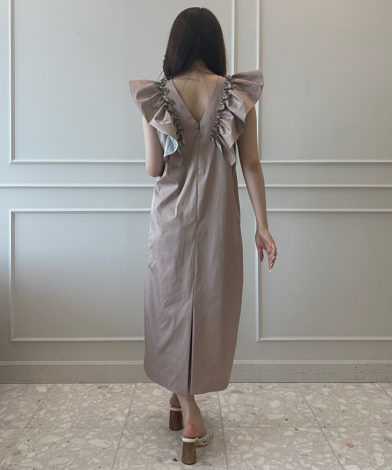 エイミーイストワール EIMY ISTOIRE ツートーンフリルロングワンピース （NAVY） NAVY