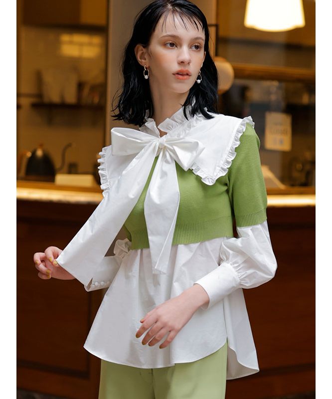 eimy フリルシャツ eimy istoire Frill Color Shirt Set Short Knit Pullover