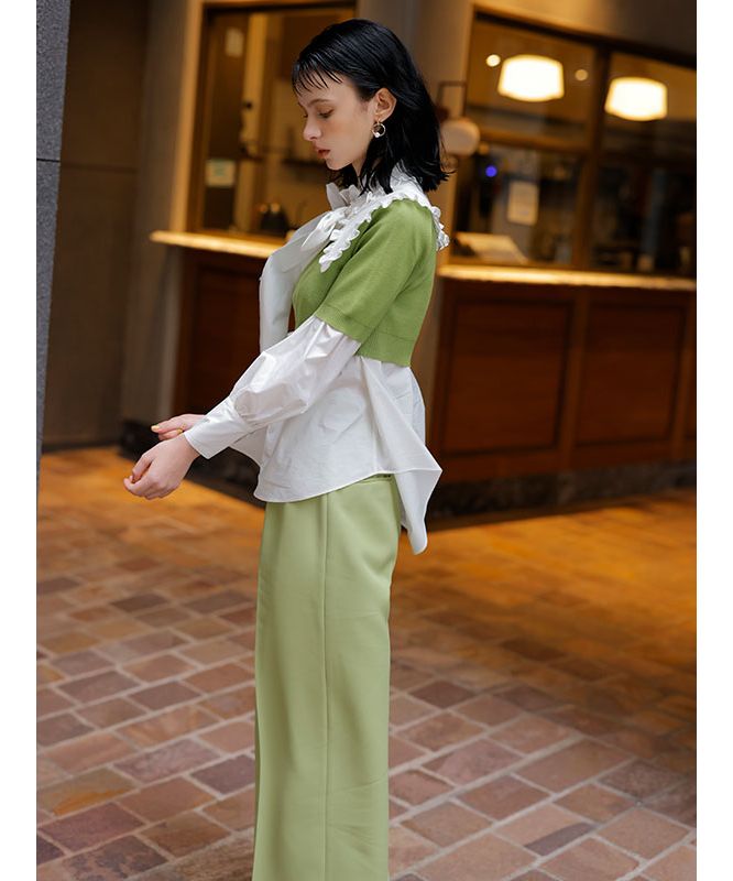 eimy フリルシャツ eimy istoire Frill Color Shirt Set Short Knit Pullover