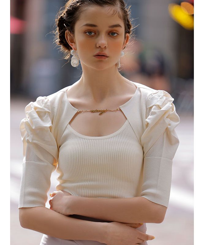 eimy istoire EIMY ISTOIRE eimy chain puff sleeve cardigan and tank