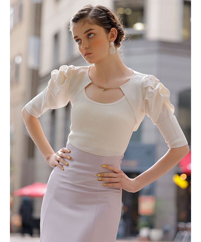 eimy istoire EIMY ISTOIRE eimy chain puff sleeve cardigan and tank