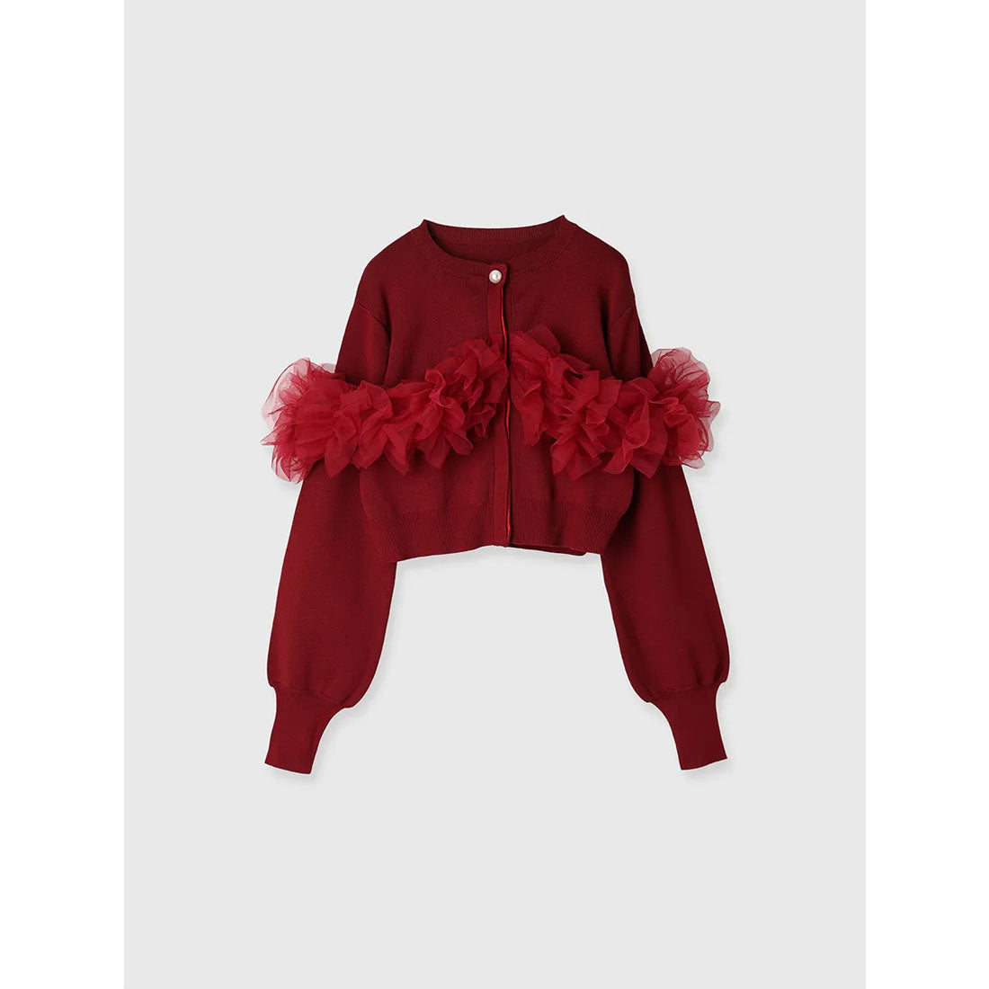 エイミーイストワール eimy istoire チュールフリルニットカーディガン,RED