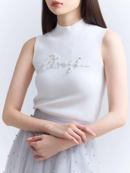 eimy istoireニットノースリーブセットアップ エイミーイストワール eimy istoire ビジュー刺繍ノースリーブニット