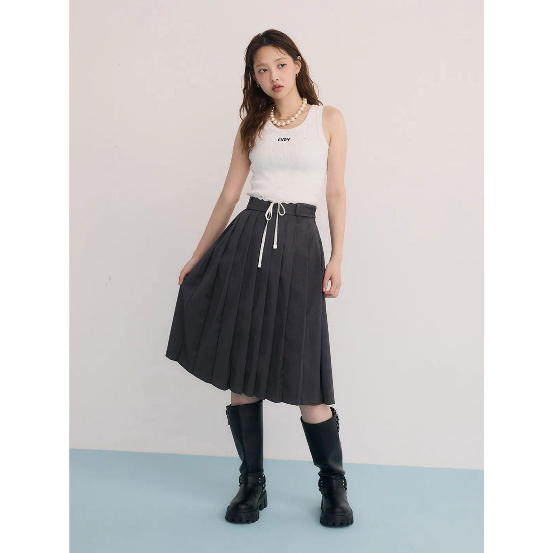 エイミーイストワール eimy istoire レースポイントプリーツミディスカート （GREY） GREY